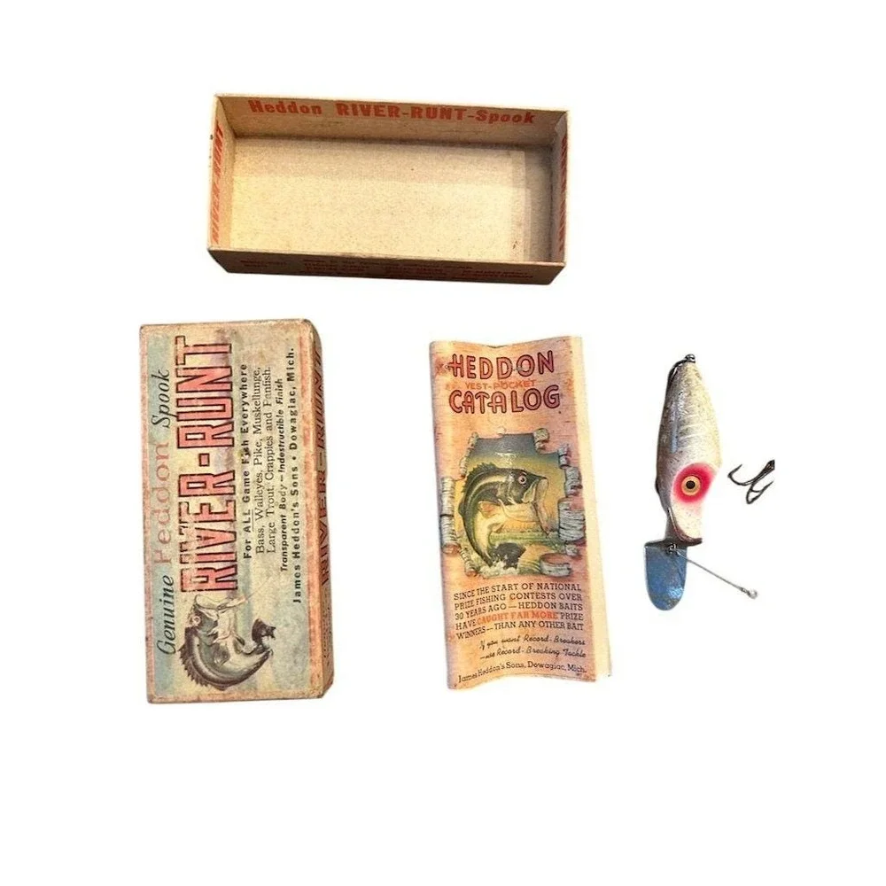 Heddon River-Runt-Spook Fishing Lure Vintage Sinking White Red With Box Catalog